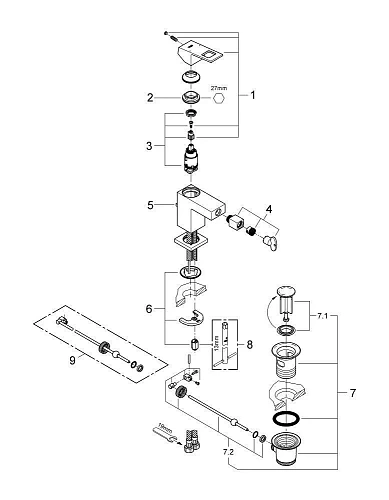 Смеситель для биде GROHE Eurocube с донным клапаном, хром (23138000) Смеситель для биде GROHE Eurocube с донным клапаном, хром (23138000)