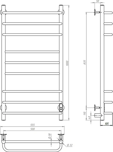 Полотенцесушитель электрический EWRIKA Сафо И 100х50, хром 485668 Полотенцесушитель электрический EWRIKA Сафо И 100х50, хром 485668