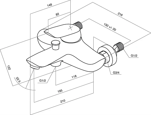 Смеситель для ванны AM.PM Bliss L F5310032 хром Смеситель для ванны AM.PM Bliss L F5310032 хром