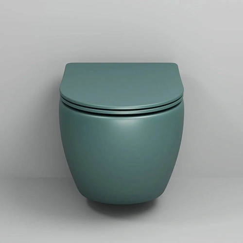 Унитаз подвесной GROSSMAN GR-4455OLMS Color 485x360x375 зеленый матовый безободковый с тонкой крышкой Унитаз подвесной GROSSMAN GR-4455OLMS Color 485x360x375 зеленый матовый безободковый с тонкой крышкой