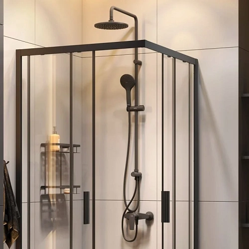 Душевой уголок AM.PM Gem 90х90 WK93EP с душевой системой и аксессуарами, профиль черный матовый, стекло прозрачное Душевой уголок AM.PM Gem 90х90 WK93EP с душевой системой и аксессуарами, профиль черный матовый, стекло прозрачное