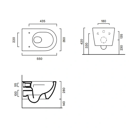 Унитаз подвесной Catalano Sfera 0511550023 55x35, безободковый, серый матовый Унитаз подвесной Catalano Sfera 0511550023 55x35, безободковый, серый матовый