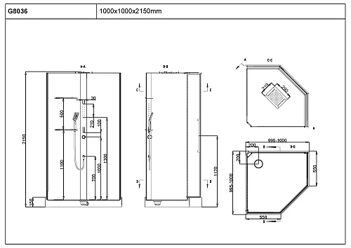 Душевая кабина Black&White G8036 (1000х1000х2140) 8036000 Душевая кабина Black&White G8036 (1000х1000х2140) 8036000