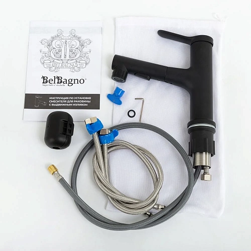 Смеситель для раковины BelBagno BB-LVMD-NERO-W0 с выдвижным изливом черный матовый Смеситель для раковины BelBagno BB-LVMD-NERO-W0 с выдвижным изливом черный матовый