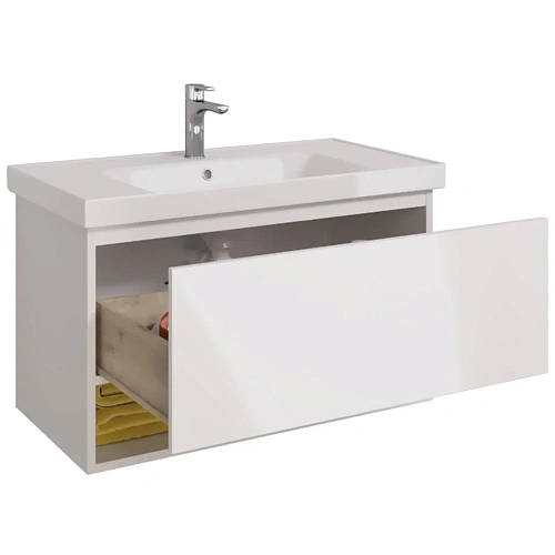 Тумба под раковину DREJA PERFECTO, 90 см, подвесная, 1 ящик, push-to-open, белый глянец 99.0808 Тумба под раковину DREJA PERFECTO, 90 см, подвесная, 1 ящик, push-to-open, белый глянец 99.0808