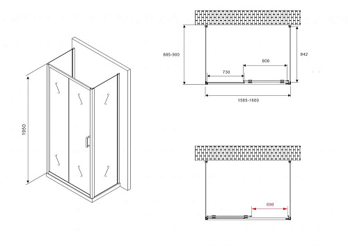 Душевой уголок ABBER Schwarzer Diamant AG30160B-S90B-S90B 160x90 см универсальный, профиль черный, стекло прозрачное Душевой уголок ABBER Schwarzer Diamant AG30160B-S90B-S90B 160x90 см универсальный, профиль черный, стекло прозрачное