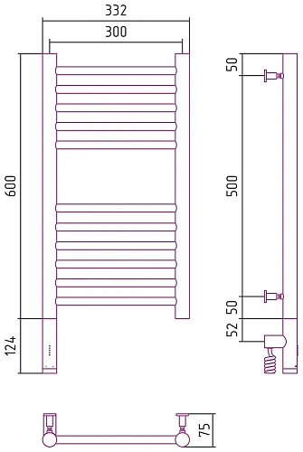 Полотенцесушитель электрический Сунержа Богема 3.0 прямая 600х300 МЭМ левый 022-5804-6030 Матовая ша Полотенцесушитель электрический Сунержа Богема 3.0 прямая 600х300 МЭМ левый 022-5804-6030 Матовая ша