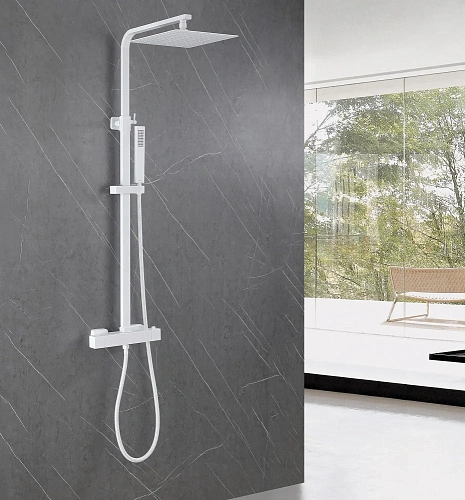 Душевая система ABBER Daheim AF8260WL с термостатом без излива, белая матовая Душевая система ABBER Daheim AF8260WL с термостатом без излива, белая матовая