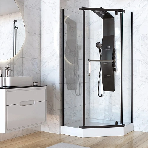 Душевой уголок Taliente 90x90x195см, пятиугольный, распашной, прозр.стекло 6мм, черный профиль TA-09093-1CB Душевой уголок Taliente 90x90x195см, пятиугольный, распашной, прозр.стекло 6мм, черный профиль TA-09093-1CB