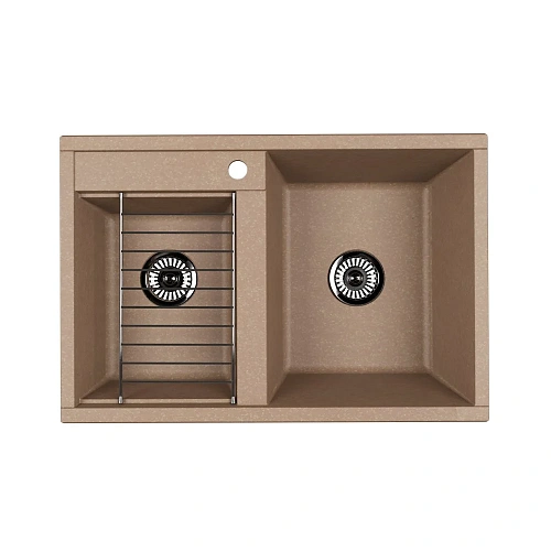 Кухонная мойка Aquaton Делия 78 DBL 1A723132DE260 из литого мрамора, две чаши, латте Кухонная мойка Aquaton Делия 78 DBL 1A723132DE260 из литого мрамора, две чаши, латте