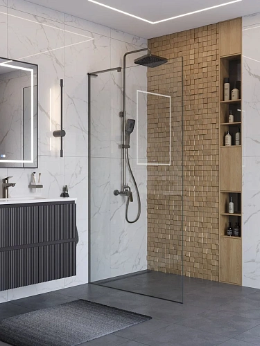 Душевая перегородка BelBagno UNO-L-1-TB-110-C-GM 110 см, профиль оружейная сталь, стекло прозрачное Душевая перегородка BelBagno UNO-L-1-TB-110-C-GM 110 см, профиль оружейная сталь, стекло прозрачное