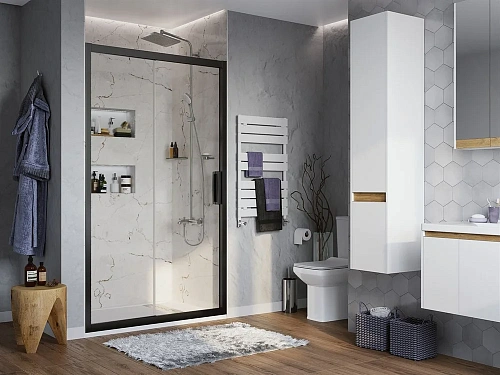 Душевая дверь STWORKI Стокгольм 100 см профиль черный матовый, раздвижная, прозрачное стекло 464471 Душевая дверь STWORKI Стокгольм 100 см профиль черный матовый, раздвижная, прозрачное стекло 464471