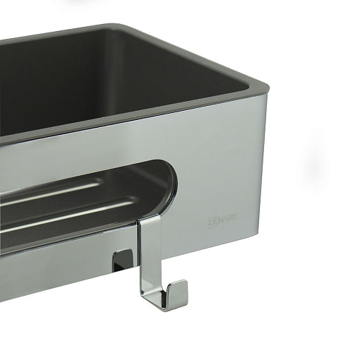 Полка Lemark SHELF LINE с крючками, хром/вставка-пластик графит 9771043 Полка Lemark SHELF LINE с крючками, хром/вставка-пластик графит 9771043