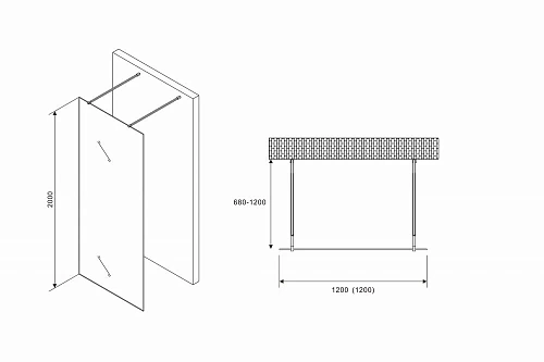 Душевая перегородка ABBER Immer Offen AG68120B8 120 см универсальная, профиль черный, стекло прозрачное Душевая перегородка ABBER Immer Offen AG68120B8 120 см универсальная, профиль черный, стекло прозрачное