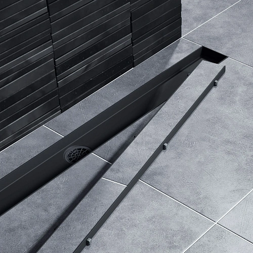 Душевой лоток Timo Drain System 700 с двусторонней панелью "plate" под плитку, Чёрный Душевой лоток Timo Drain System 700 с двусторонней панелью "plate" под плитку, Чёрный