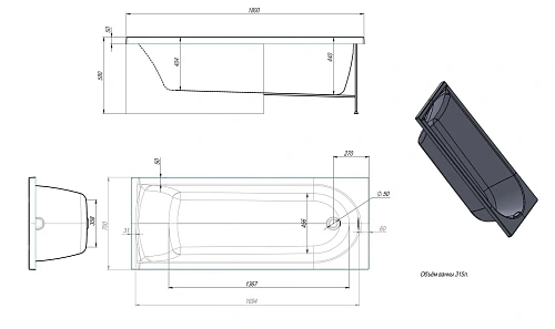 Акриловая ванна Timo MIKA1870 180x70x58 с каркасом, слив-переливом и фронтальной панелью Акриловая ванна Timo MIKA1870 180x70x58 с каркасом, слив-переливом и фронтальной панелью