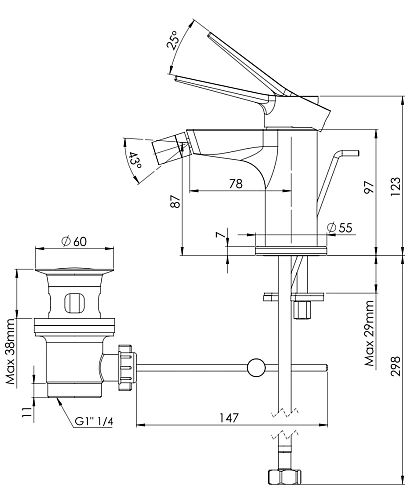 Смеситель для биде Remer Slash SL20XV, сталь Смеситель для биде Remer Slash SL20XV, сталь