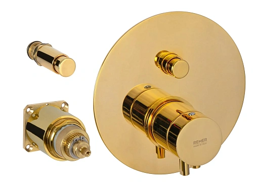 Смеситель для душа Remer Elegance NT09KBDO термостатический, золото глянцевое Смеситель для душа Remer Elegance NT09KBDO термостатический, золото глянцевое