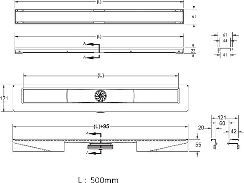 Душевой лоток BERGES В1 Antik 500, золото глянец, S-сифон D50 H60 боковой 092123 Душевой лоток BERGES В1 Antik 500, золото глянец, S-сифон D50 H60 боковой 092123