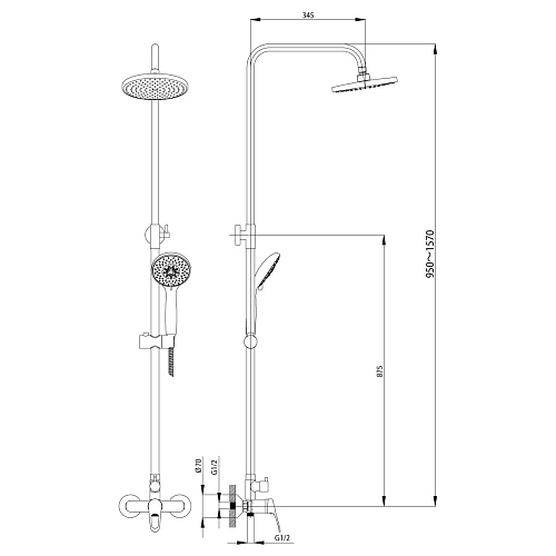 Душевая система Rossinka B35-45 с регулируемой высотой штанги Душевая система Rossinka B35-45 с регулируемой высотой штанги