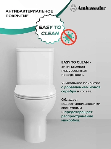 Унитаз напольный Ambassador Abner 107K19001RS (670x360x780) безободковый, с тонкой крышкой Унитаз напольный Ambassador Abner 107K19001RS (670x360x780) безободковый, с тонкой крышкой