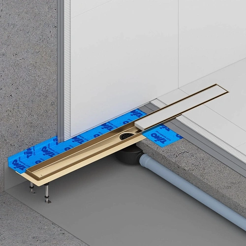 Душевой лоток Timo Drain System 1000 с двусторонней панелью "plate" под плитку, Золото матовое Душевой лоток Timo Drain System 1000 с двусторонней панелью "plate" под плитку, Золото матовое