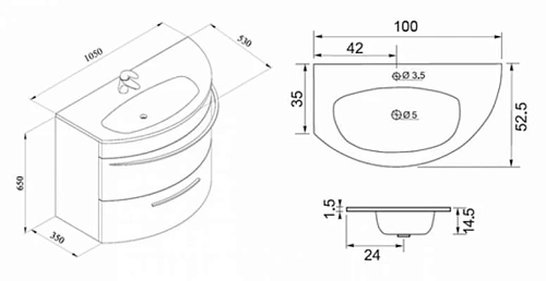 Тумба под раковину De Aqua Эскалада 100 черная, левая 00167236 Тумба под раковину De Aqua Эскалада 100 черная, левая 00167236