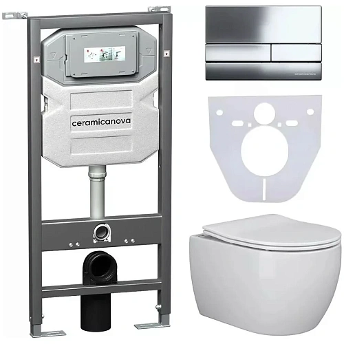 Комплект унитаза Ceramica Nova Сет 4 в 1 инсталляция с кнопкой и шумоизоляцией CN3001_1002CH_1000 Комплект унитаза Ceramica Nova Сет 4 в 1 инсталляция с кнопкой и шумоизоляцией CN3001_1002CH_1000
