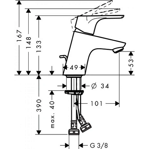 Смеситель для раковины Hansgrohe CoolStart, Eco картридж, со сливным гарнитуром 31738000, хром Смеситель для раковины Hansgrohe CoolStart, Eco картридж, со сливным гарнитуром 31738000, хром