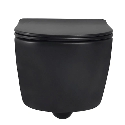 Унитаз подвесной ABBER Bequem AC1104MB черный матовый, безободковый с крышкой микролифт Унитаз подвесной ABBER Bequem AC1104MB черный матовый, безободковый с крышкой микролифт