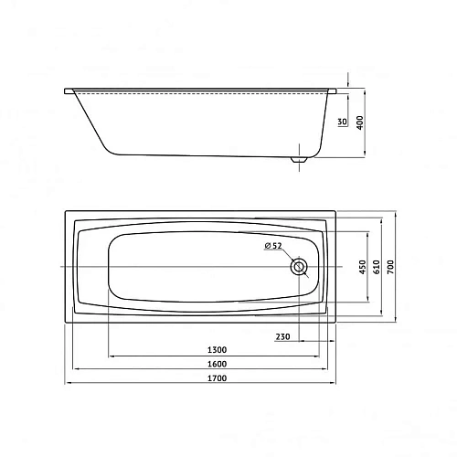 Акриловая ванна BERGES FEYA 170x70 050012 Акриловая ванна BERGES FEYA 170x70 050012