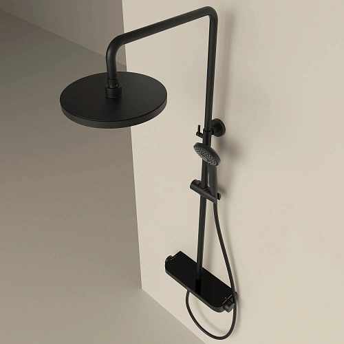 Душевая система SANCOS Teo SC11002MB c термостатом, встроенным изливом, с регулировкой по высоте, черный матовый Душевая система SANCOS Teo SC11002MB c термостатом, встроенным изливом, с регулировкой по высоте, черный матовый