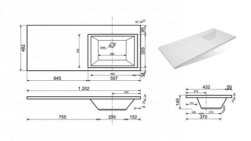 Раковина Эстет Dallas silk ФР-00014930 левая 1200х480 накладная Раковина Эстет Dallas silk ФР-00014930 левая 1200х480 накладная
