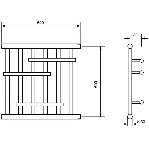 Полотенцесушитель водяной Ника ECON ПМ-6 60/60 без полки Полотенцесушитель водяной Ника ECON ПМ-6 60/60 без полки
