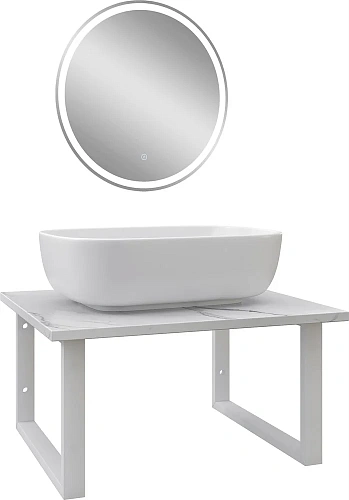 Комплект мебели DIWO Элиста 60 белый мрамор, с раковиной Moduo 50 Square 554720 Комплект мебели DIWO Элиста 60 белый мрамор, с раковиной Moduo 50 Square 554720