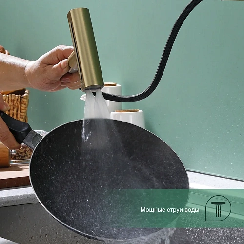 Смеситель для кухни Splenka S206.49.03 с выдвижным изливом, золотой сатин Смеситель для кухни Splenka S206.49.03 с выдвижным изливом, золотой сатин