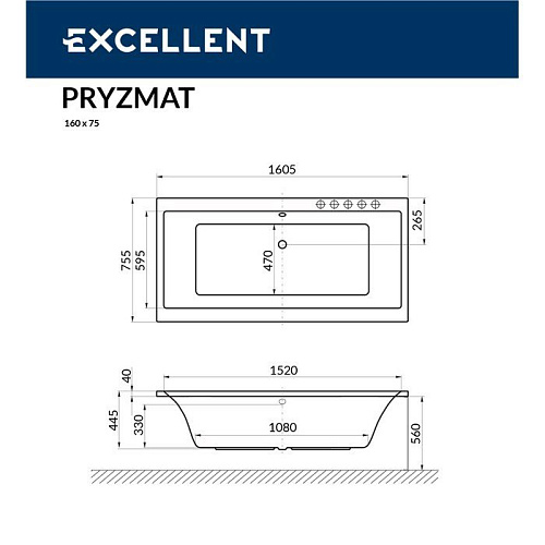 Акриловая ванна EXCELLENT Pryzmat 160x75 LINE золото WAEX.PRY16.LINE.GL Акриловая ванна EXCELLENT Pryzmat 160x75 LINE золото WAEX.PRY16.LINE.GL