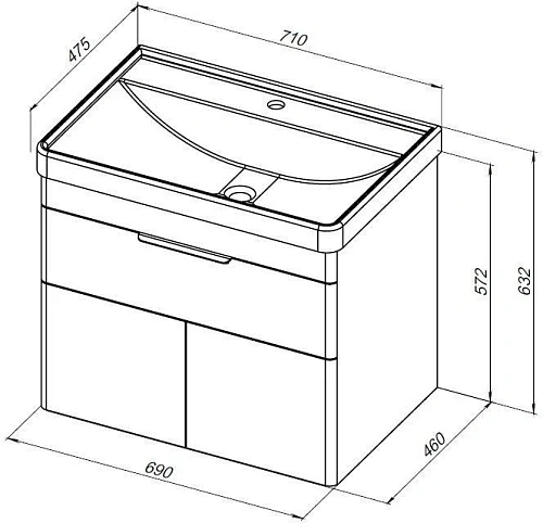 Тумба под раковину Aquanet Ирис new 710 белый глянец (1 ящик, 2 дверцы) 00310149 Тумба под раковину Aquanet Ирис new 710 белый глянец (1 ящик, 2 дверцы) 00310149