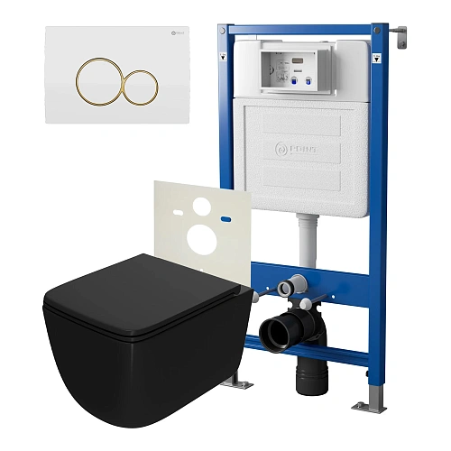 Комплект инсталляции Point Элемент PN45120 с клавишей смыва Виктория, белая/золото, PN44061WG и унитазом Меркурий с сиденьем микролифт чёрн мат. PN41831BM Комплект инсталляции Point Элемент PN45120 с клавишей смыва Виктория, белая/золото, PN44061WG и унитазом Меркурий с сиденьем микролифт чёрн мат. PN41831BM
