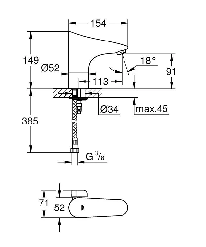 Смеситель для раковины GROHE Europlus E хром (36207001) инфракрасный Смеситель для раковины GROHE Europlus E хром (36207001) инфракрасный