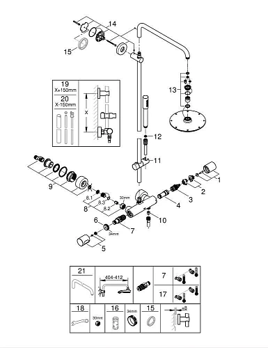 Душевая система GROHE Rainshower 210 с термостатическим смесителем, хром (27032001) Душевая система GROHE Rainshower 210 с термостатическим смесителем, хром (27032001)
