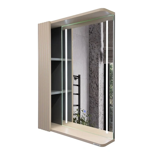 Зеркальный шкаф Comforty Ангара-60 00-00020689 дуб латте с LED подсветкой Зеркальный шкаф Comforty Ангара-60 00-00020689 дуб латте с LED подсветкой