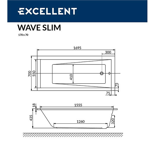 Акриловая ванна EXCELLENT Wave Slim 170x70 WAEX.WAV17WHS Акриловая ванна EXCELLENT Wave Slim 170x70 WAEX.WAV17WHS