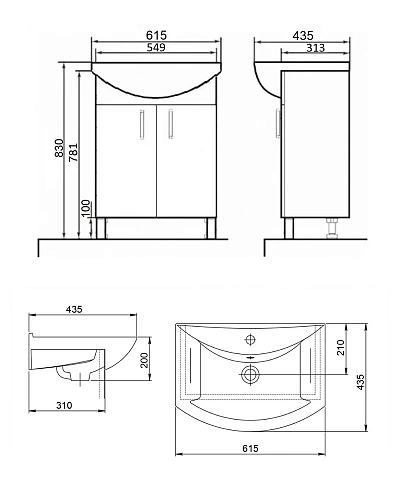 Тумба с раковиной Orange Лайт LA-60TUW+GR напольная белый Тумба с раковиной Orange Лайт LA-60TUW+GR напольная белый
