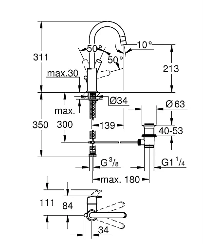 Смеситель для раковины GROHE Eurosmart New (23537002) с донным клапаном, L-size, хром Смеситель для раковины GROHE Eurosmart New (23537002) с донным клапаном, L-size, хром