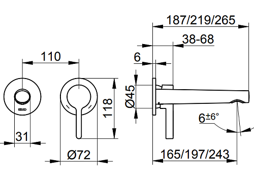 Смеситель для раковины Keuco Edition 400 51516050201, для встройки 187 мм Смеситель для раковины Keuco Edition 400 51516050201, для встройки 187 мм
