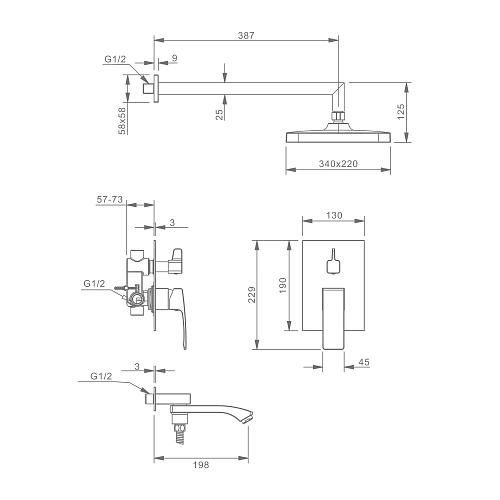Душевая система Raglo R01.27 встраиваемая, хром Душевая система Raglo R01.27 встраиваемая, хром
