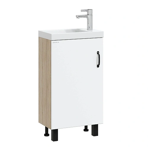 Тумба под раковину Onika Тимбер 45 см 104508 напольная, белая мат./дуб сонома (для Фостер 45) Тумба под раковину Onika Тимбер 45 см 104508 напольная, белая мат./дуб сонома (для Фостер 45)