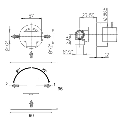 Переключатель потоков Paini Grazia 21PZ425 на 2 выхода, встраиваемый, PVD матовый черный Переключатель потоков Paini Grazia 21PZ425 на 2 выхода, встраиваемый, PVD матовый черный