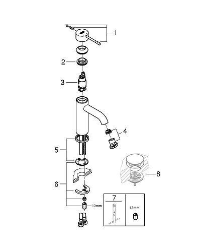 Смеситель для раковины GROHE Essence+ (23590001) с низким изливом, хром Смеситель для раковины GROHE Essence+ (23590001) с низким изливом, хром